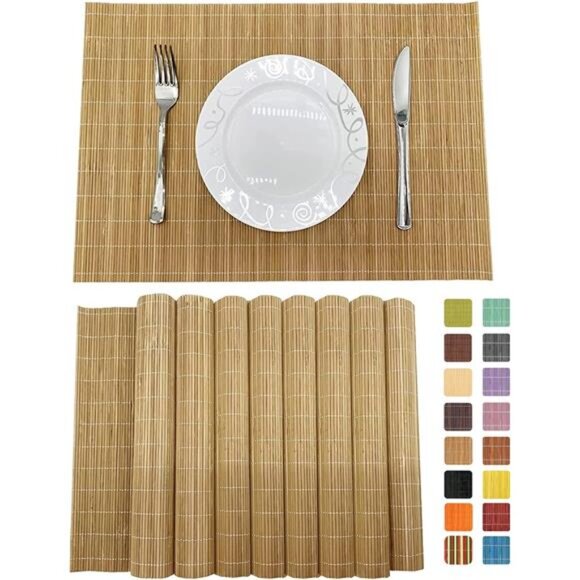 Set of 8 Pcs Bamboo Placemats Sushi Rolling Mat Japanese Style - Picture 1 of 7